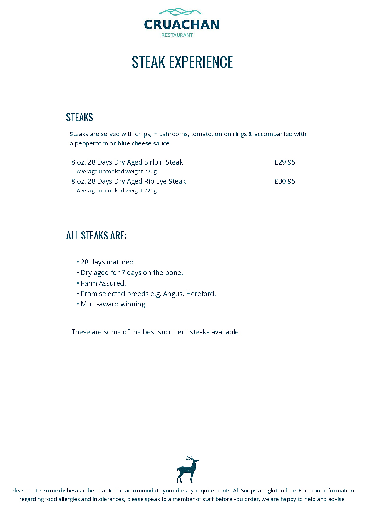 Cruachan Steak Experience Menu